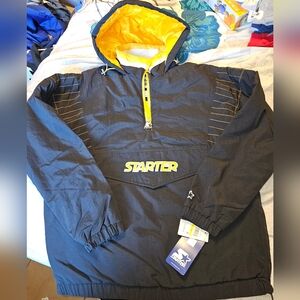 Vintage Starter Hoodie Half Zip Pullover Jacket Black Yellow Medium New With Tag